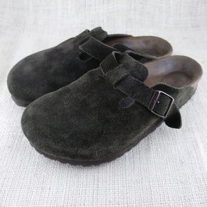 Birkenstock Boston Suede Brown Mules Soft Footbed